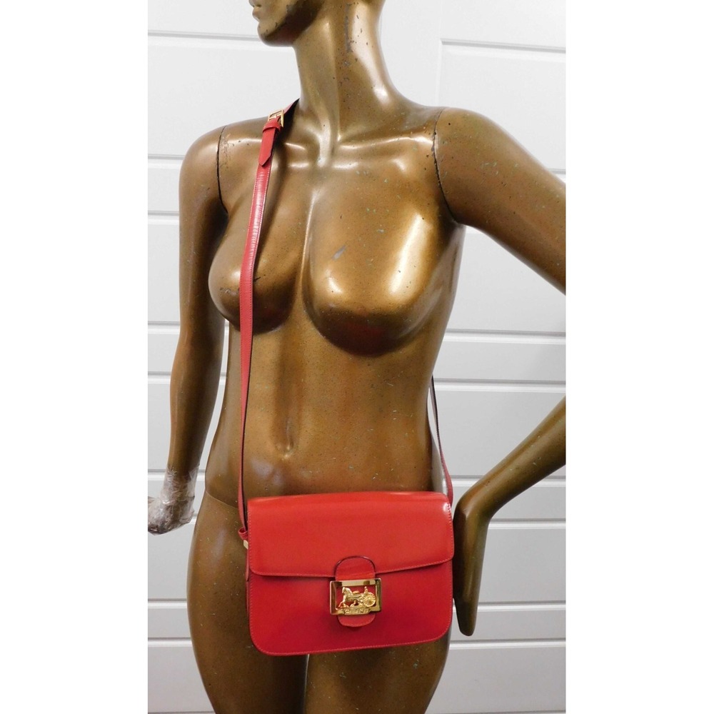 Vintage Celine Carriage Red Leather‎ Crossbody Shoulder Bag Italy - Picture 2 of 10